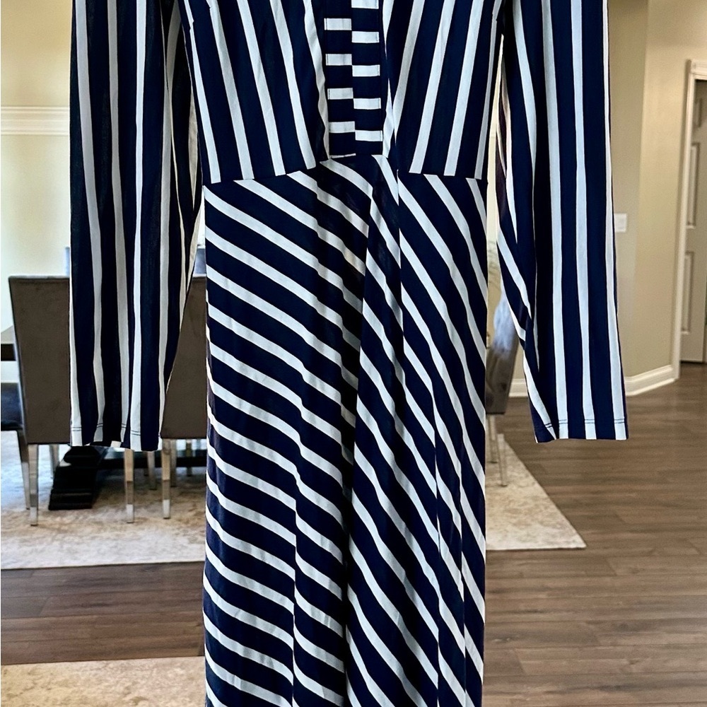 Boden Striped Navy and White Midi Dress - Picture 5 of 5
